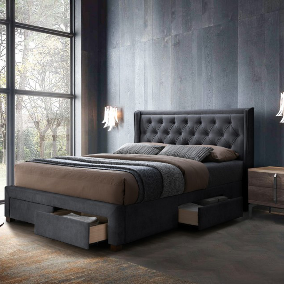 Riley Dark Grey Fabric Storage Bed